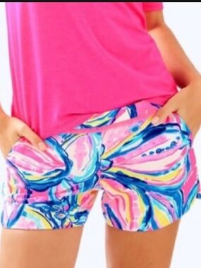 Lilly Pulitzer Adie Shorts Pink Sunset Floral Fringe Trim Size 0